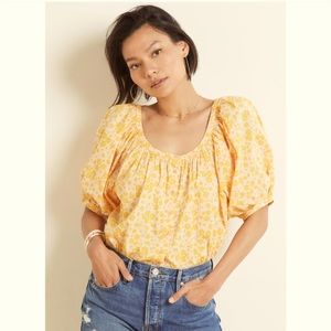 NWT $138 Evereve SUNDRY Puff Sleeve Floral Blouse Medium